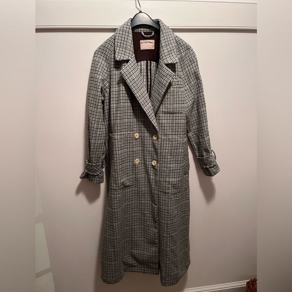 Free People Plaid Wool Trench Coat NWT Small - Picture 4 of 17